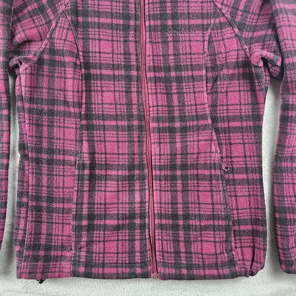 Columbia Full Zip Fleece Sweater Jacket Women's Size Medium Pink Plaid - Picture 9 of 12
